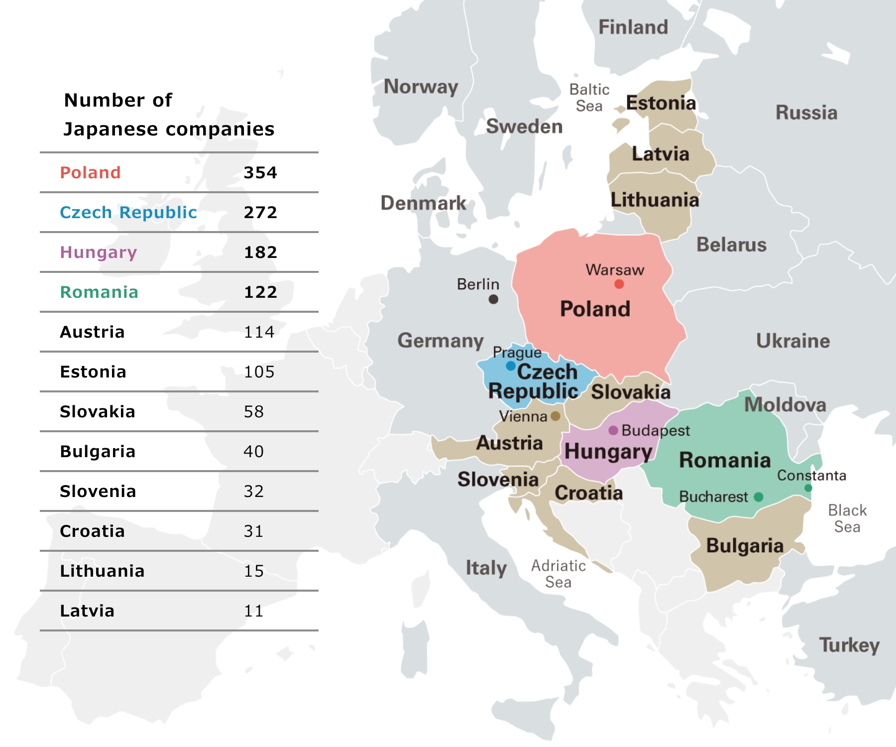 Map of Noteworthy 12 CEE countries