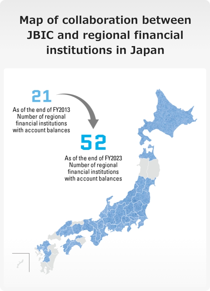 Image of Map of collaboration between JBIC and regional financial institutions in Japan