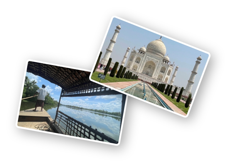 Photo of Right: Visited the Taj Mahal six times, making new discoveries each time. Left: Kerala’s famous Backwaters. Boat cruises even offer overnight stays.