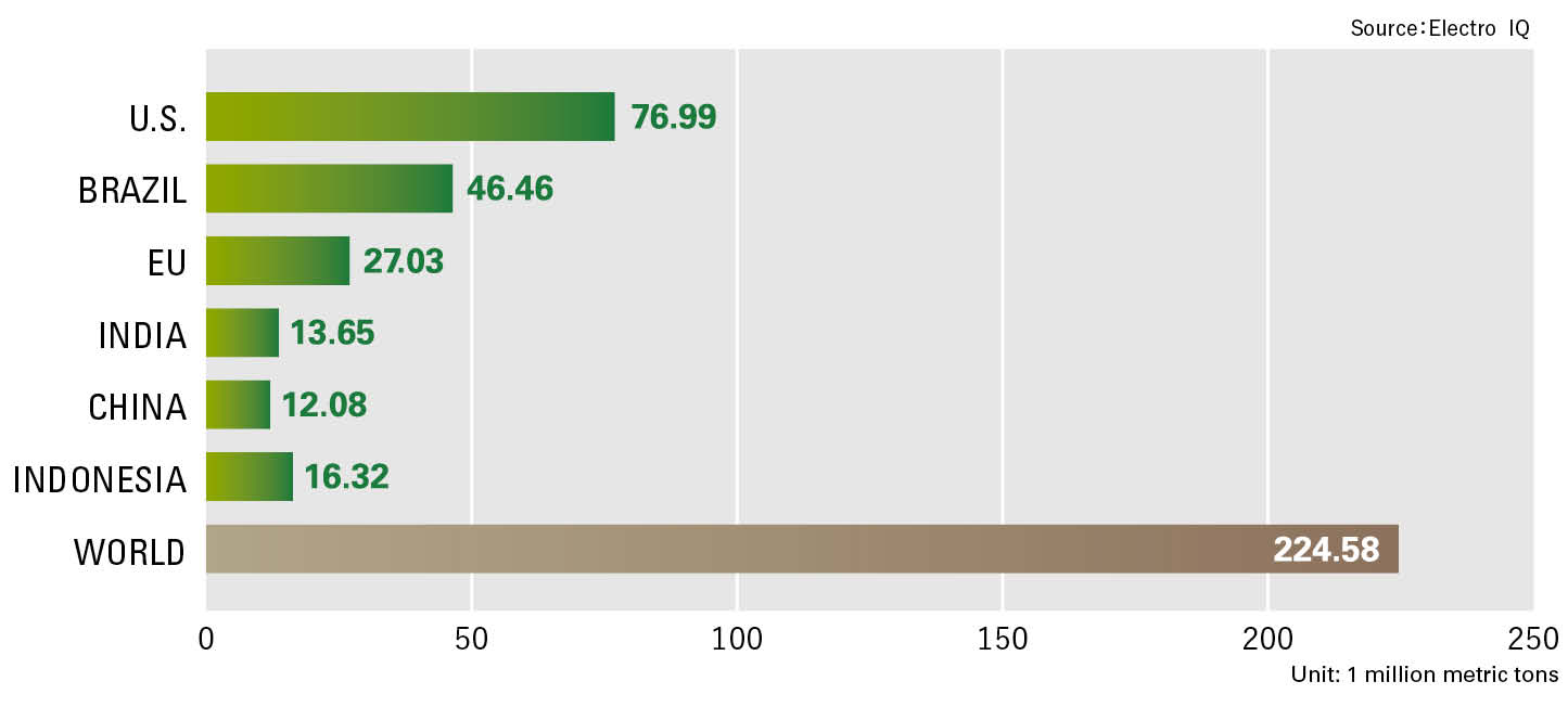 Diagram of Biofuel Consumption Projections for 2030 (by country / region)