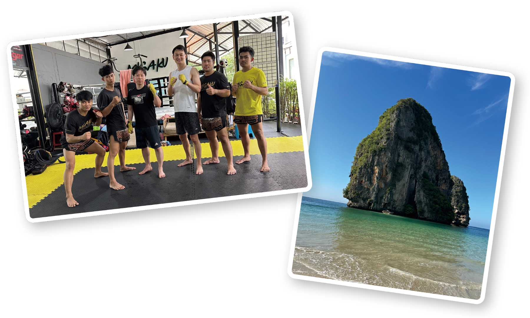 左:週末はムエタイのジムで汗を流す/右:タイ南部の観光地クラビのビーチ。現地駐在員に人気のスポットの画像